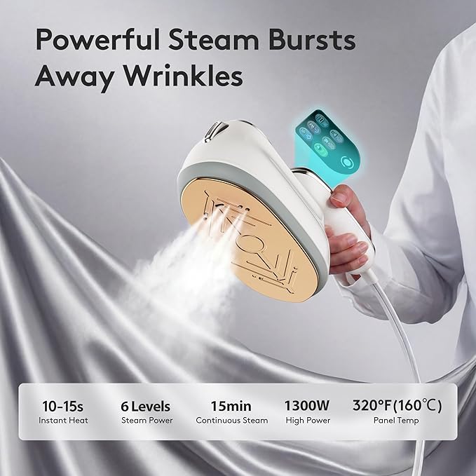 Travel Steamer for Clothes – 2026 Upgrade #1! 1300W Power 【160mL Tank & 10s Heat-Up】, 110-240V, 180° Rotating Handle, 6 Modes Ultra-Slim LCD Display – Perfect for Home & World Travel.