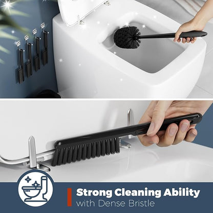 Holaloha Toilet Brush, 4 Pack Toilet Brush and Holder Set Bathroom Accessories, Toilet Bowl Brush and Holder with 4 Crevice Brush for Bathroom, Toilet Scrubber Brush, Black