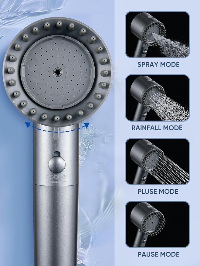 Cobbe Ion Drops Filtered Shower Head with Handheld, 4+1 Spray Mode Showerhead with Filters, Built-in Power Wash for Hard Water - Remove Chlorine - Reduces Dry Itchy Skin, Matte Gray