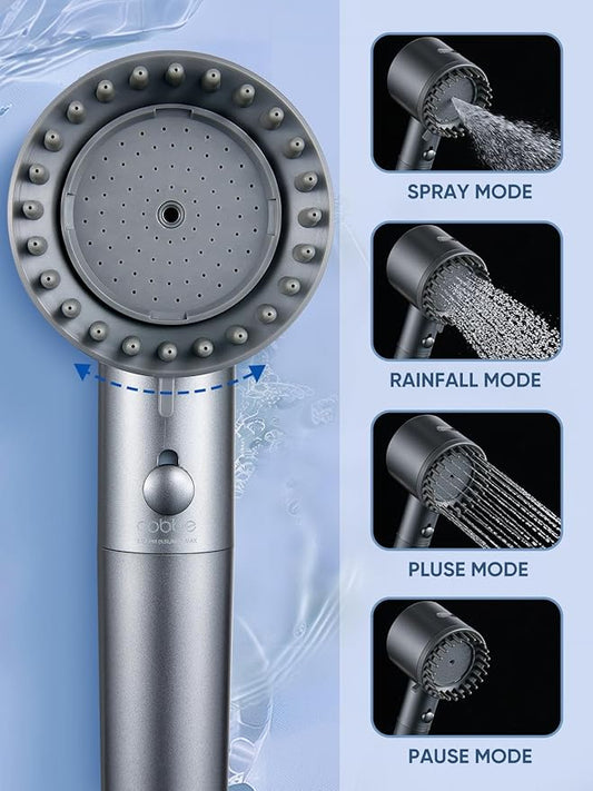 Cobbe Ion Drops Filtered Shower Head with Handheld, 4+1 Spray Mode Showerhead with Filters, Built-in Power Wash for Hard Water - Remove Chlorine - Reduces Dry Itchy Skin, Matte Gray