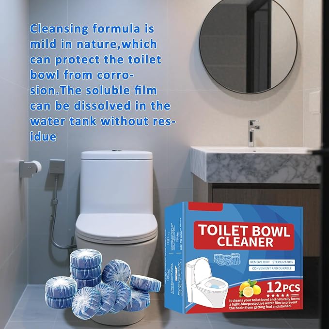 Toilet Cleaning Tablets | Fast-Dissolving, Long-Lasting Freshness | 12/24 Count | Safe for All Toilets, Septic Tanks & Pipes (12)