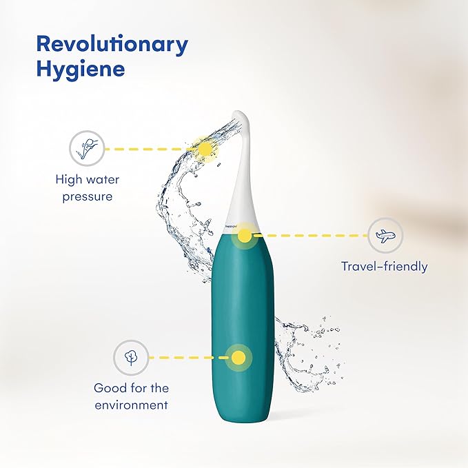 HappyPo The Original XL Butt Shower - Portable Bidet with 50% More Volume - The Easy-Bidet 2.0 Replaces Wet Wipes and Shower Toilet - Portable Bum Spray for Travel - Turquoise