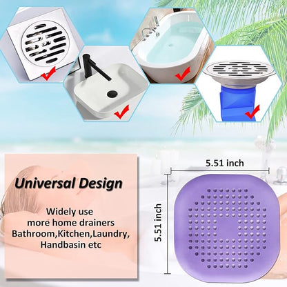 Hair Drain Catcher,Square Drain Cover for Shower Silicone Hair Stopper with Suction Cup,Easy to Install Suit for Bathroom,Bathtub,Kitchen 2 Pack (Purple)