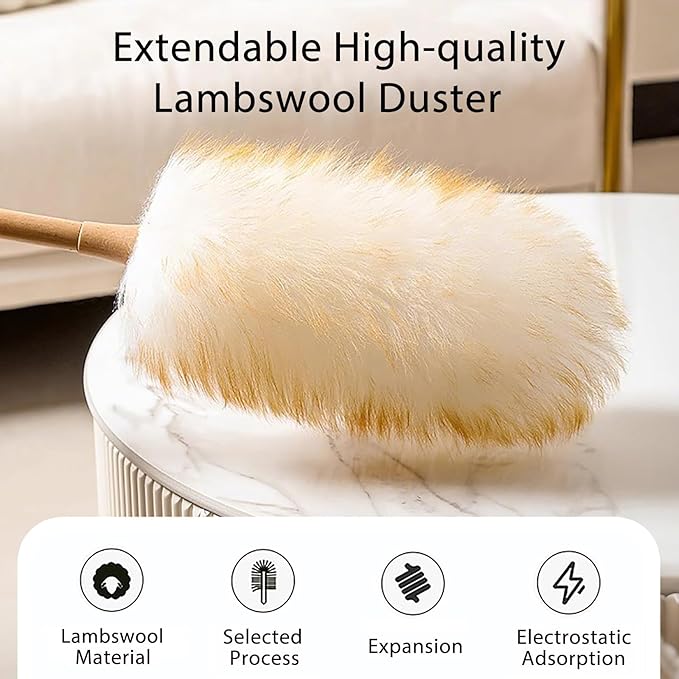 Kaxich Extendable Lambswool Duster 30-55 Inch with Duster Head Replacement, Feather Duster for Cleaning Fans, Ceiling, Light, Bookshelf, Office, Home