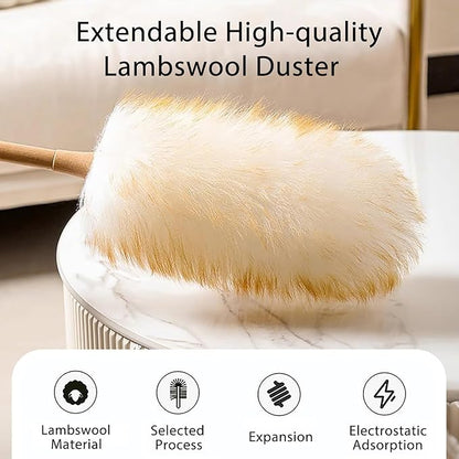 Kaxich Extendable Lambswool Duster 30-55 Inch with Duster Head Replacement, Feather Duster for Cleaning Fans, Ceiling, Light, Bookshelf, Office, Home