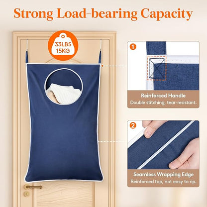 Lifewit 1 Pack Over Door Laundry Hamper, Large Collapsible Hanging Laundry Hamper, Hanging Laundry Basket Bag for Bathroom Bedroom Dirty Clothes Storage Organizer, Dark Blue