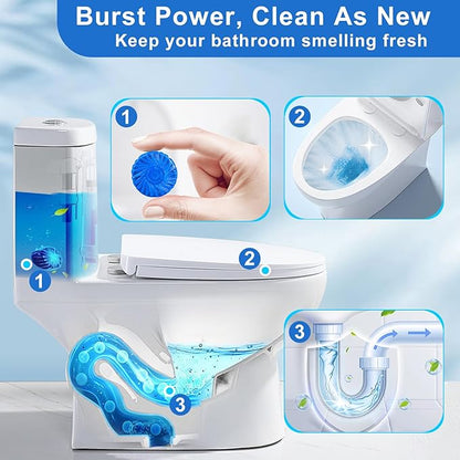 Toilet Bowl Cleaners,100 Pack Blue Toilet Tablets with Fresh Scent, Household Toilet Cleaner Continuous Cleaning, Prevent Various Stains & Odors Build Up - Septic Friendly