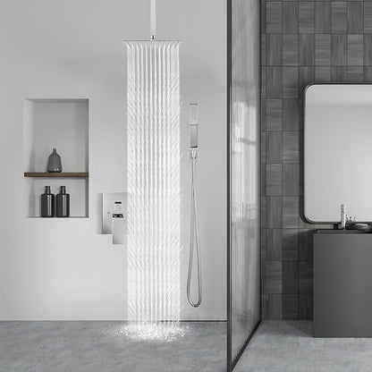 Aolemi Ceiling Mount Shower System Rain Shower Head with Handheld Spray High Pressure Shower Faucet Set Rough-in Valve Shower Trim Kit Included Bathroom Polish Chrome 8 Inch Ceiling Shower Head
