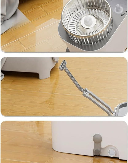 Spin Mop and Bucket System with Wringer, Microfiber Spin Mop and Bucket Set, Stainless Steel Handle, Rolling Mop Bucket with Drain Plug, Includes 3 Mop Heads for Hardwood Tile Floors