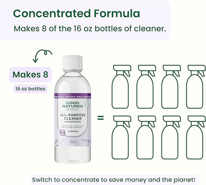 Good Natured Brand All-Purpose Cleaner Concentrate | 8oz makes 128oz | Lavender Essential Oil | 16X Concentrated Natural Multi-Surface Cleaner
