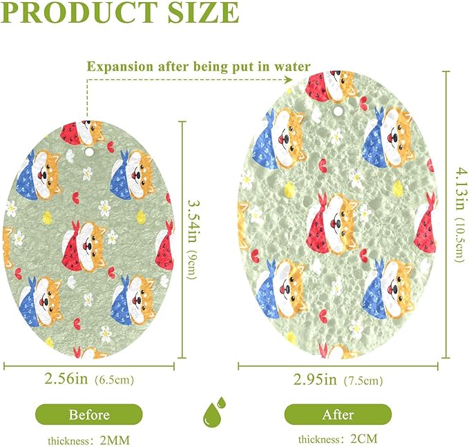 Cute Shiba Inu Dogs Kitchen Scrub Sponges, Pop-up Kitchen Cleaning Sponges Reusable Dish Washing Sponges for Bathroom Household Cleaning 3 Pack - Non Scratch Scrubber