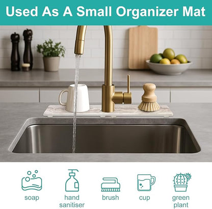 Diatomite Faucet Mat for Kitchen Sink Protector Stone Quick Dry Around Faucet Absorbent Mat Kitchen Sink Protector Water Catcher Splash Guard Stone Drying Tray for Bathroom Counter Accessories Decor