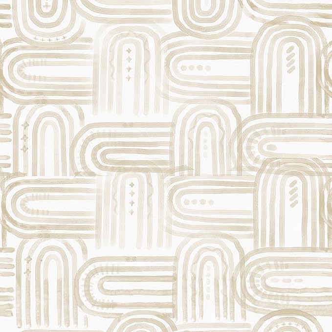 Modern Peel and Stick Wallpaper Beige Wallpaper 17.3" x 200" Boho Abstract Geometric Contact Paper Waterproof Wall Paper for Bedroom Cabinets Furniture Vinyl