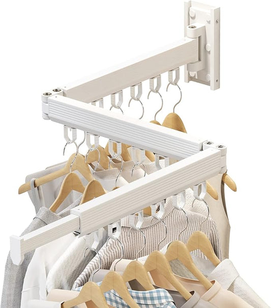 Wall Mounted Clothes Drying Rack, Collapsible Laundry Drying Rack, Retractable Foldable Drying Rack Clothing for Hanging Clothes,White-Rings