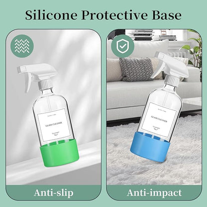 GIVAMEIHF 2 Pack Glass Spray Bottles with Silicone Sleeve,16oz Clear Glass Spray Bottles Refillable Empty Bottle with Adjustable Nozzle,Spray Bottle for Essential Oils,Cleaning Solutions,Pets,Hair