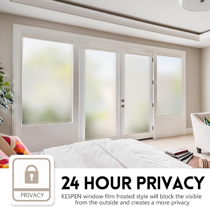 KESPEN Window Privacy Film Frosted Glass Heat Control UV Blocking Privacy Window Film for Glass Windows Static Cling Non-Adhesive Door Coverings Decals for Bathroom Home Office, 35.4 Inch X 8.2 Feet