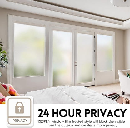KESPEN Window Privacy Film Frosted Glass Heat Control UV Blocking Privacy Window Film for Glass Windows Static Cling Non-Adhesive Door Coverings Decals for Bathroom Home Office, 35.4 Inch X 8.2 Feet