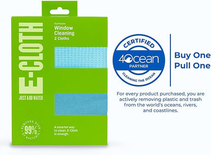 E-Cloth Window Cleaning Cloth - Eco Packaging - Glass Cleaning Cloth, Streak-Free Windows with Just Water, Microfiber Towel Kit for Windows, Car Windshield, Mirrors - Alaskan Blue
