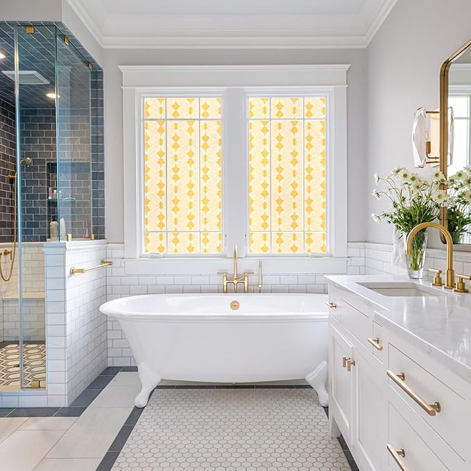 Frosted Glass Window Film, Heat Insulation, UV Block, Anti-Glare, One Way Privacy Tint, Static Cling for Home Bathroom Door, Renter Friendly, Day & Night Privacy