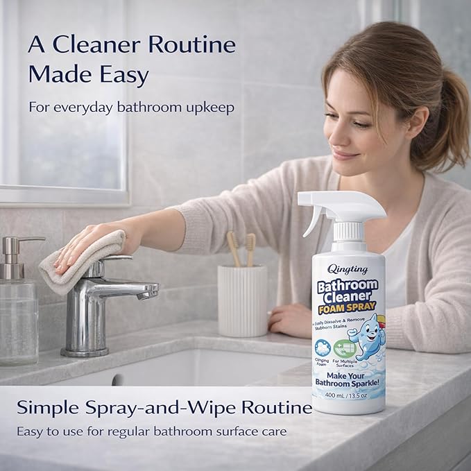 Bathroom Cleaner Foam Spray, Citric Acid Formula for Hard Water Stains & Toilet, Bathroom Surface Cleaner for Tile, Glass & Porcelain, 400 mL / 13.5 Fl Oz (1)