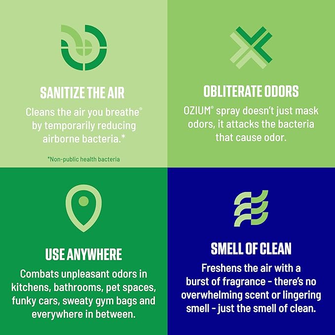 Ozium Air Sanitizer Spray - Room Odor Eliminator for Home, Car, and Office - Country Fresh Air Cleaner - 0.8 oz - 6 Pack