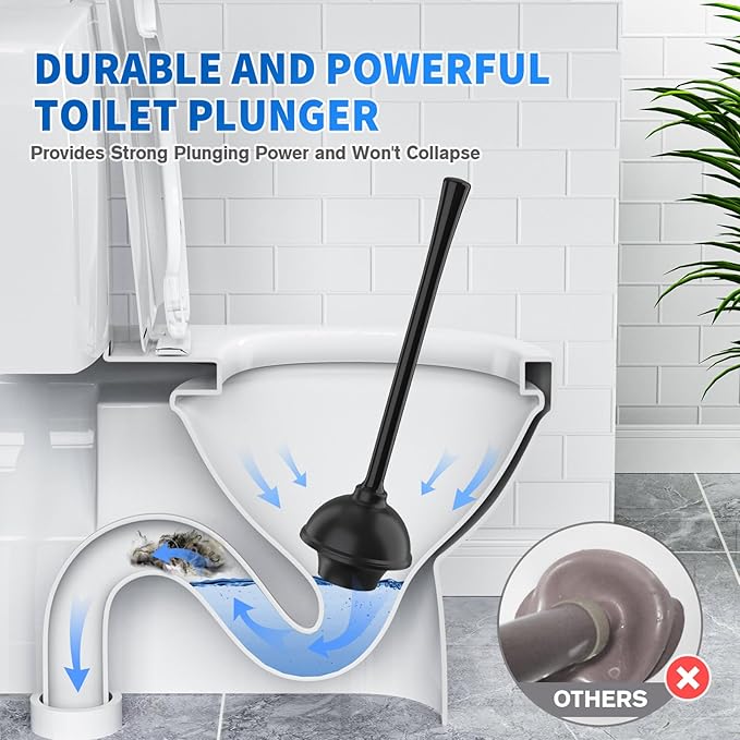 LOVLOY Toilet Plunger and Brush, Silicone Bowl Brush and Heavy Duty Toilet Plunger Set with Ventilated Holder, 2-in-1 Toilet Brush and Plunger Combo for 5.3-inch Toilet Drain Bathroom Cleaning