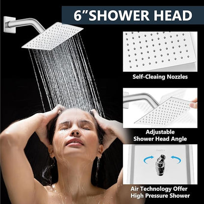 Aolemi Shower Faucet Set Ceiling Mount Shower System Rough-in Valve and Shower Trim Kit 2 in 1 Handheld Spray Push Button Diverter 10 and 6 Inch Dual Shower Head Polish Chrome