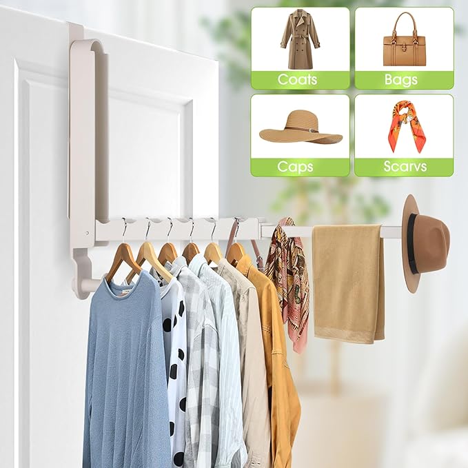 Over The Door Drying Rack, 1 Pack Foldable Over The Door Hooks Hanger for Laundry Clothes Heavy Duty Door Organizer Rack Coat Towels Hanging Storage for Bedroom Bathroom Kitchen