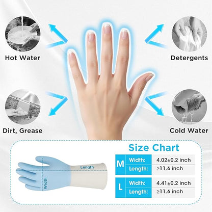 Household Rubber Gloves Non-Slip Dishwashing Cleaning for Kitchen & Bathroom Reusable (2 Pairs Pink+Blue)