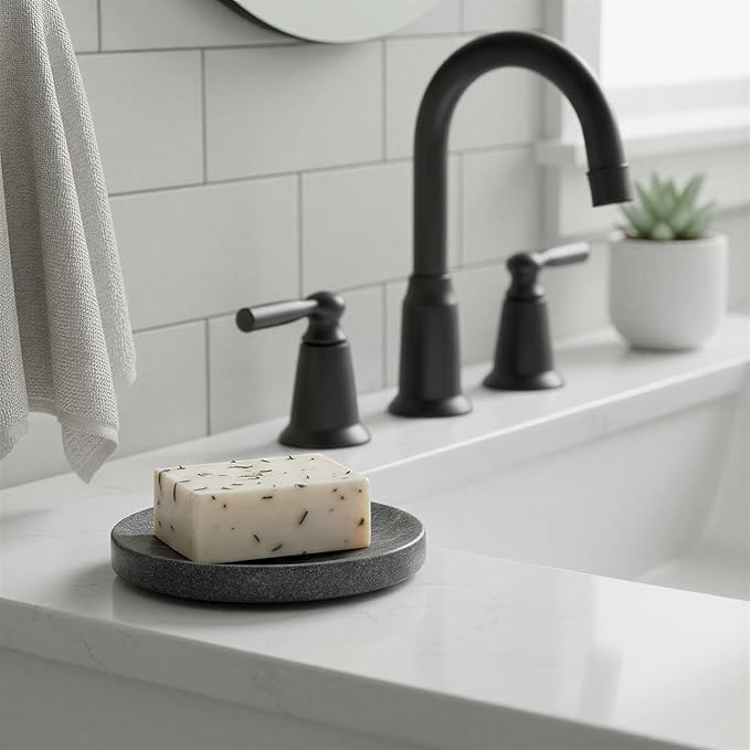 Creative Co-Op Marble Round Soapdish, Grey