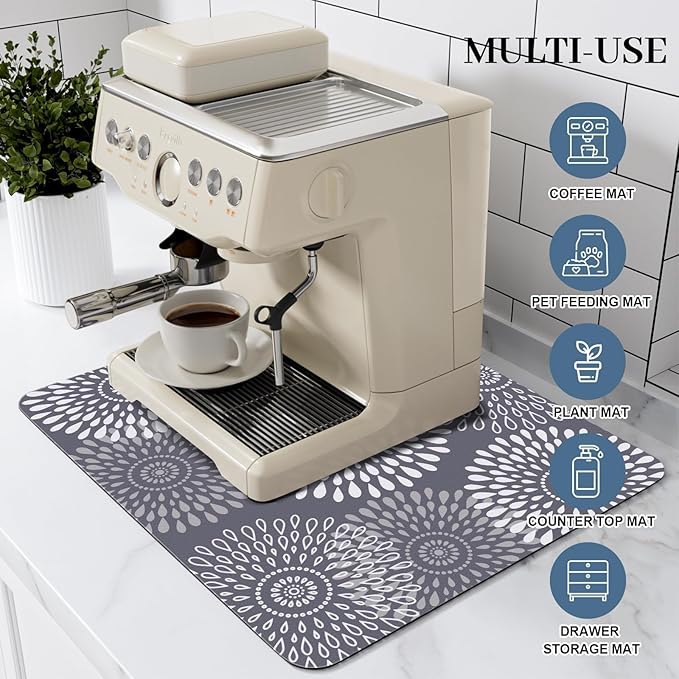 LuxStep Dish Drying Mat Super Absorbent Kitchen Counter Mat Rubber Backing Draining Mat Easy to Clean Kitchen Accessories Dish Rack Pad for Dishes, Utensils, Countertops, Sinks 15" x 18" Grey