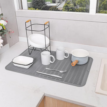 MicoYang Silicone Dish Drying Mat for Multiple Usage,Easy clean,Eco-friendly,Heat-resistant Silicone Mat for Kitchen Counter or Sink,Refrigerator or Drawer Liner Grey 3XL 28 inches x 18 inches