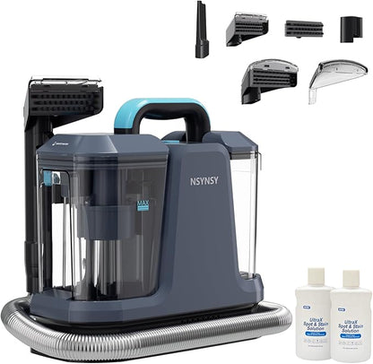 Portable Carpet & Upholstery Spot Cleaner, Compact Strong-Suction Machine with Scrubbing Brush, Removes Pet Stains, Spills & Dirt from Furniture, Stairs, Rugs, Mattresses & Car Interiors