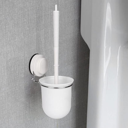 Toilet Brush, Plastic Toilet Brush with Toilet Brush Holder, Quick Dry Toilet Brush Holder, Wall Mount, with Suction Cup, White 33x12x10.2 cm
