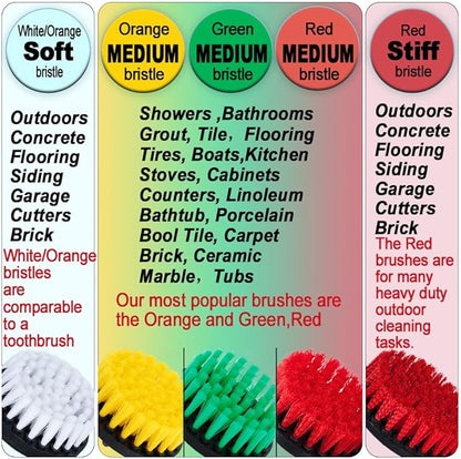 HIFROM 2 PCS, Soft and Medium Drill Brush Power Scrubbing Brush Drill Attachment for Cleaning Showers, Tubs, Bathrooms, Tile, Grout, Carpet, Tires, Boats,Upholstery