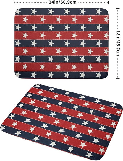 Patriotic Star Stripes Red Blue Dish Drying Mat For Kitchen Counter 4th of July Independence Memorial Day USA Microfiber Absorbent Drying Mats Reversible Kitchen Countertop Drainer Pad 18x24 Inch