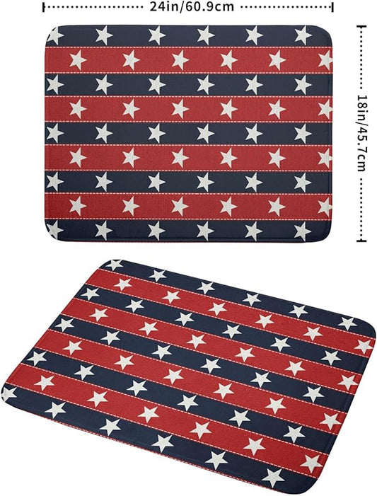 Patriotic Star Stripes Red Blue Dish Drying Mat For Kitchen Counter 4th of July Independence Memorial Day USA Microfiber Absorbent Drying Mats Reversible Kitchen Countertop Drainer Pad 18x24 Inch