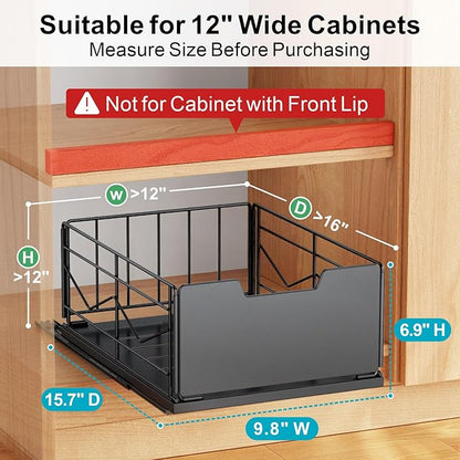 iSPECLE Pull Out Cabinet Drawer - For (12" - 36") Wide Cabinet, No Drilling Ideal for Renter, Easy Slide Out Access Items No More Digging, Large Capacity Store More for Kitchen Pantry Bathroom, 1 Pack