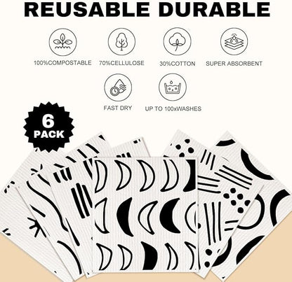 6 Pack Swedish Dishcloths for Kitchen, Reusable Soft Kitchen Towels Dish Cloths Set, No Odor Dish Cloths for Kitchen Dish Washing, Eco-Friendly Home Cleaning
