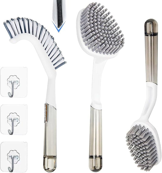 3 Pack Shower Scrub Brush Set – Heavy-Duty Scrub Brushes for Cleaning with Long Handle, Stiff Bristles Grout Brush, Shower Scrubber for Bathroom, Bathtub, Kitchen, Tile, Floor, Grout, Sink & Carpet