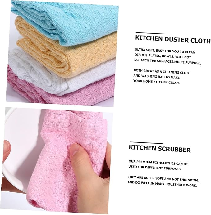 VILLCASE 4pcs Cotton Kitchen Cleaning Cloth Set, Absorbent Dish Towels, Sturdy Non-linting Washable Multi-Functional Kitchen Wipes for Household Cleaning