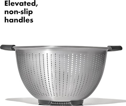 OXO Good Grips Stainless Steel Colander,5 qt. Capacity,Strainer with Non-Slip Handles,Kitchen Colander for Pasta and Vegetables,Nesting Stainless Steel Strainer and Sieve,(Pack of 12)