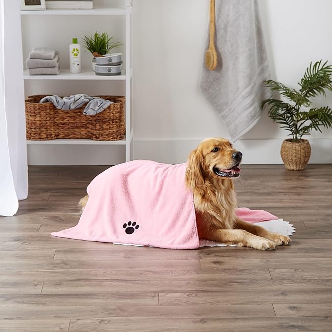 Bone Dry Pet Grooming Microfiber Towel, Embroidered Collection, X-Large,41x23.5, Pink (Pack of 12)