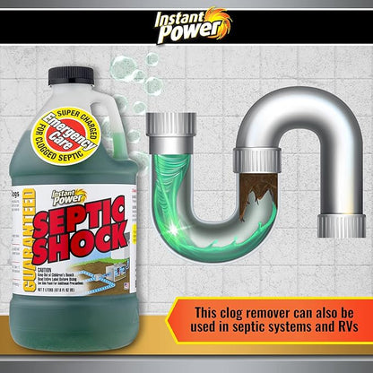 Instant Power Septic Shock – Septic Tank Treatment, Drain Cleaner Liquid Clog Remover for Septic System, 67.6 Oz