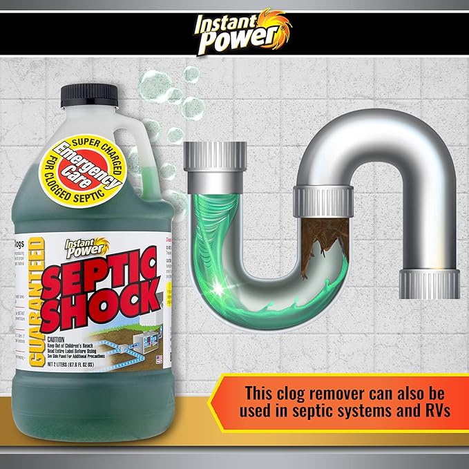 Instant Power Septic Shock – Septic Tank Treatment, Drain Cleaner Liquid Clog Remover for Septic System, 67.6 Oz (Pack of 6)