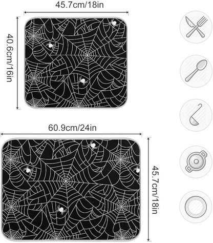 Halloween Spooky Spider Web Dish Drying Mat for Kitchen Happy Halloween Creepy Decoration Microfiber Drying Mats Absorbent Reversible Dish Pad Medium Dish Draining Mat 16x18 inch