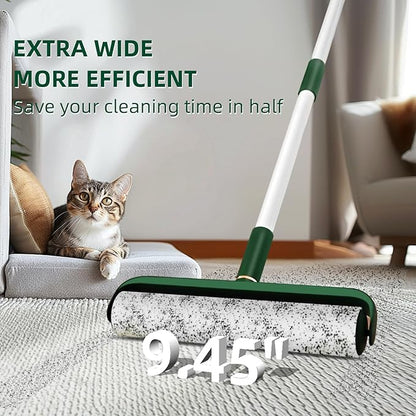 Large Lint Rollers for Pet Hair Extra Sticky, 400 Sheets Roller Refills with Long Handle, 9.45" Giant Lint Roller for Floors, Furniture, and Pet Owners (Green)
