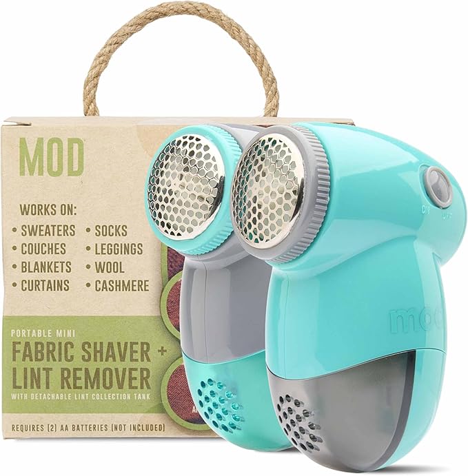 MOD 2 Pack Portable Fabric Shaver and Lint Remover, Reusable Pet Hair Remover, Lint Roller for Clothes, Sweater Shaver, Couch, Blankets with Detachable Lint Collector Tank, Battery Operated, Grey