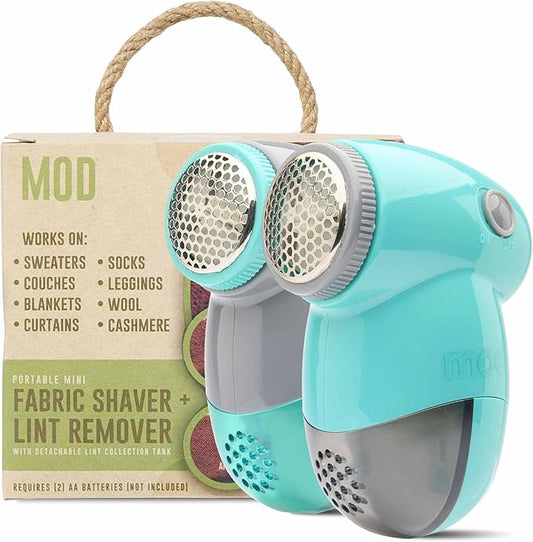 MOD 2 Pack Portable Fabric Shaver and Lint Remover, Reusable Pet Hair Remover, Lint Roller for Clothes, Sweater Shaver, Couch, Blankets with Detachable Lint Collector Tank, Battery Operated, Grey