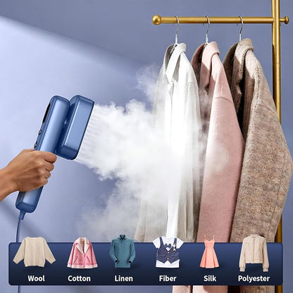 Portable Clothes Steamer Handheld for Travel, 110-230V Dual Voltage, 2in1 Mini Steamer & Iron for Clothes, 30s Fast Heat Up, Compact for Home, Office & Travel, Blue